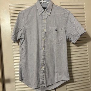 Ralph Lauren Blue and White Seersucker Striped Buttondown Shirt